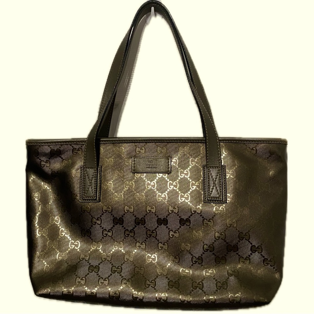 Authentic Gucci Imprime Gunmetal Gold GG Coated Canvas Joy Tote 💛⚜️